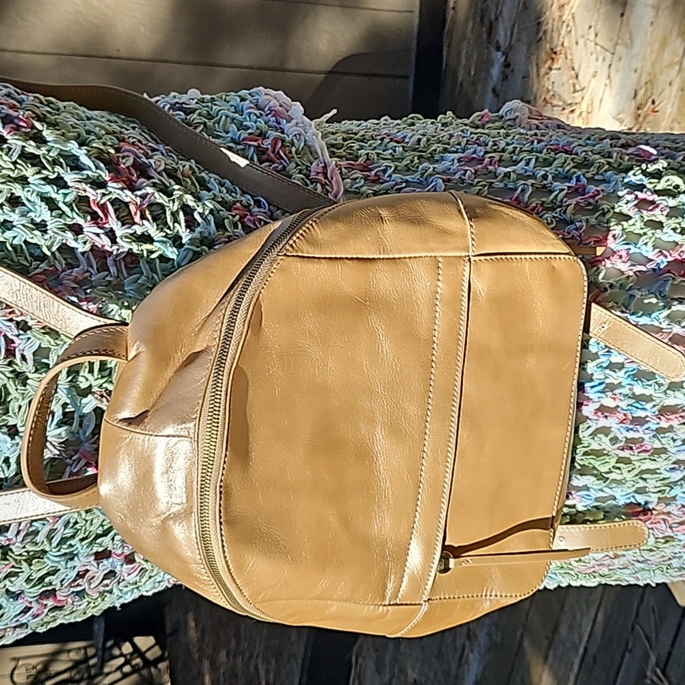 Hobo Small Gold Tone Leather Backpack